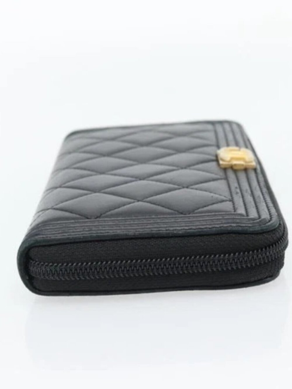 CHANEL Boy Chanel Long Wallet Lamb Skin Black Gold CC Auth 181946V - Picture 4 of 16